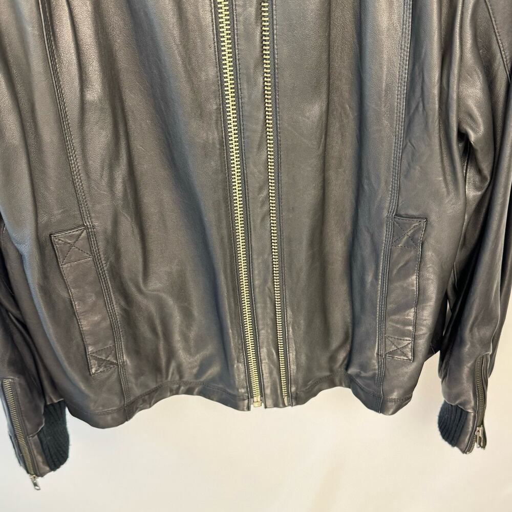 Murano Sport Black Soft Lamb Leather Moto Double Zip Knit Cuffs Jacket Sz XL - Picture 4 of 16